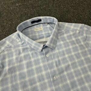 Savannah Button Up Shirt Mens XL Light Blue Plaid Performance Stretch Lng Sleeve